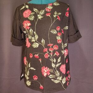 3/$20 Karen Scott Black Floral Short Sleeve Top